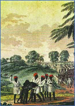 Captura de una familia para el comercio de esclavos en Africa Occidental